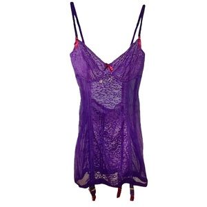 Y2K VICTORIA’S SECRET PURPLE LACE CORSET LINGERIE TEDDY DRESS 36D